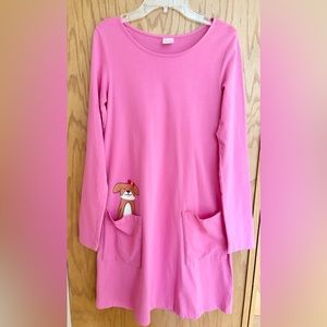 Hanna Andersson Girls Pink Long Sleeve Dress w/ Dog Pocket Size 160 14/16